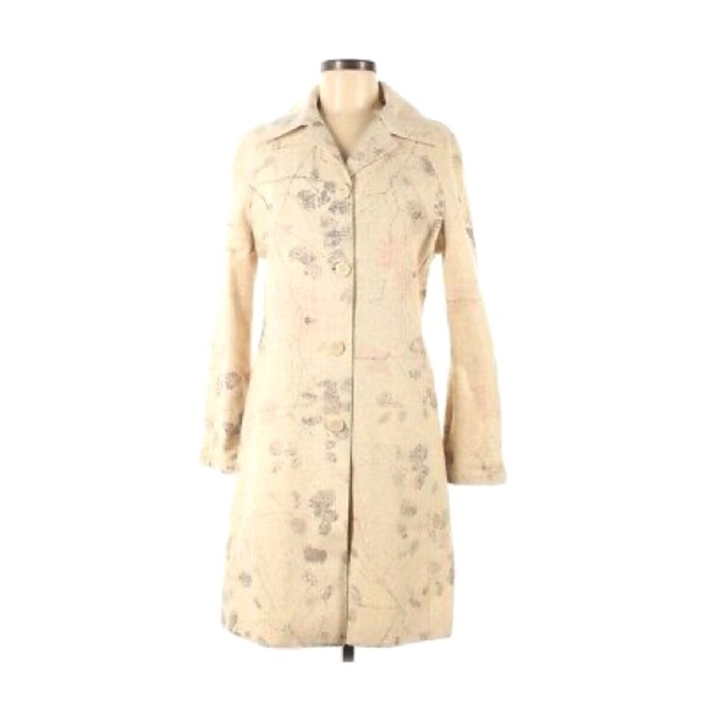 Made in Italy of Benetton Beige Wool Pea Coat Size 6